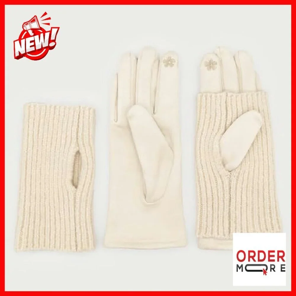 2-in-1 Faux Suede Gloves with Removable Knit Wrist Warmers